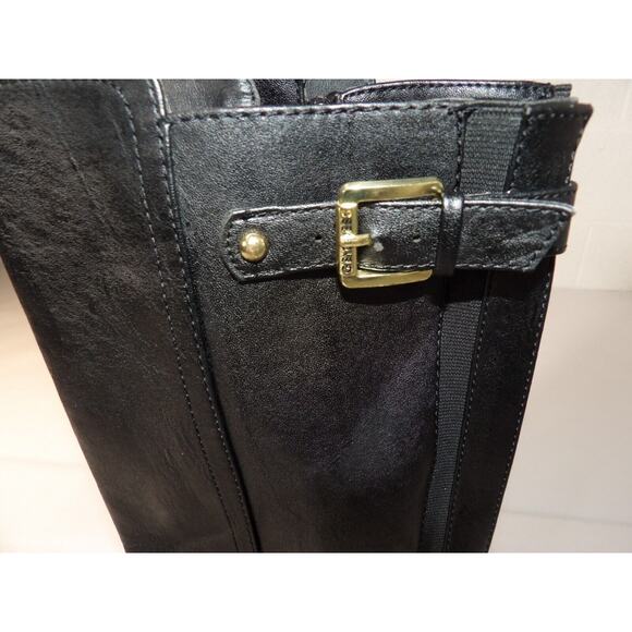 G by Guess Womens Tall Black Riding Boots 7M Faux Leather Logo Buckle Zip Moto - Picture 3 of 16